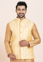 Load image into Gallery viewer, Beige Banarasi Silk Kurta Pajama With Jacket
