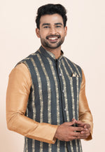 Load image into Gallery viewer, Beige Banarasi Silk Kurta Pajama With Jacket
