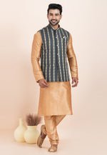 Load image into Gallery viewer, Beige Banarasi Silk Kurta Pajama With Jacket
