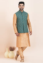 Load image into Gallery viewer, Beige Banarasi Silk Kurta Pajama With Jacket
