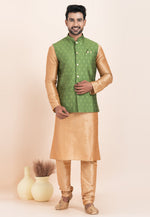 Load image into Gallery viewer, Beige Banarasi Silk Kurta Pajama With Jacket

