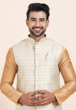Load image into Gallery viewer, Beige Banarasi Silk Kurta Pajama With Jacket
