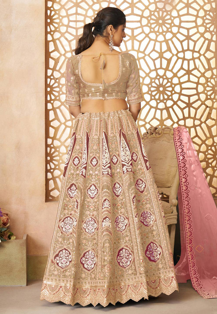 Beige Banarasi Silk Lehenga Choli For Wedding