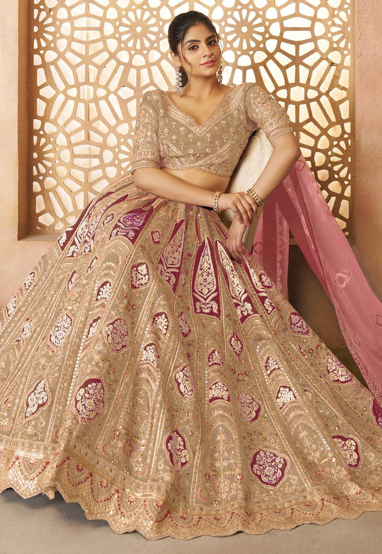 Beige Banarasi Silk Lehenga Choli For Wedding