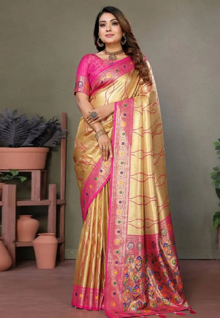 Beige Banarasi Silk Saree