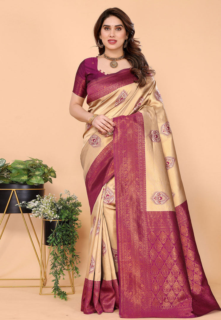 Beige Banarasi Silk Saree