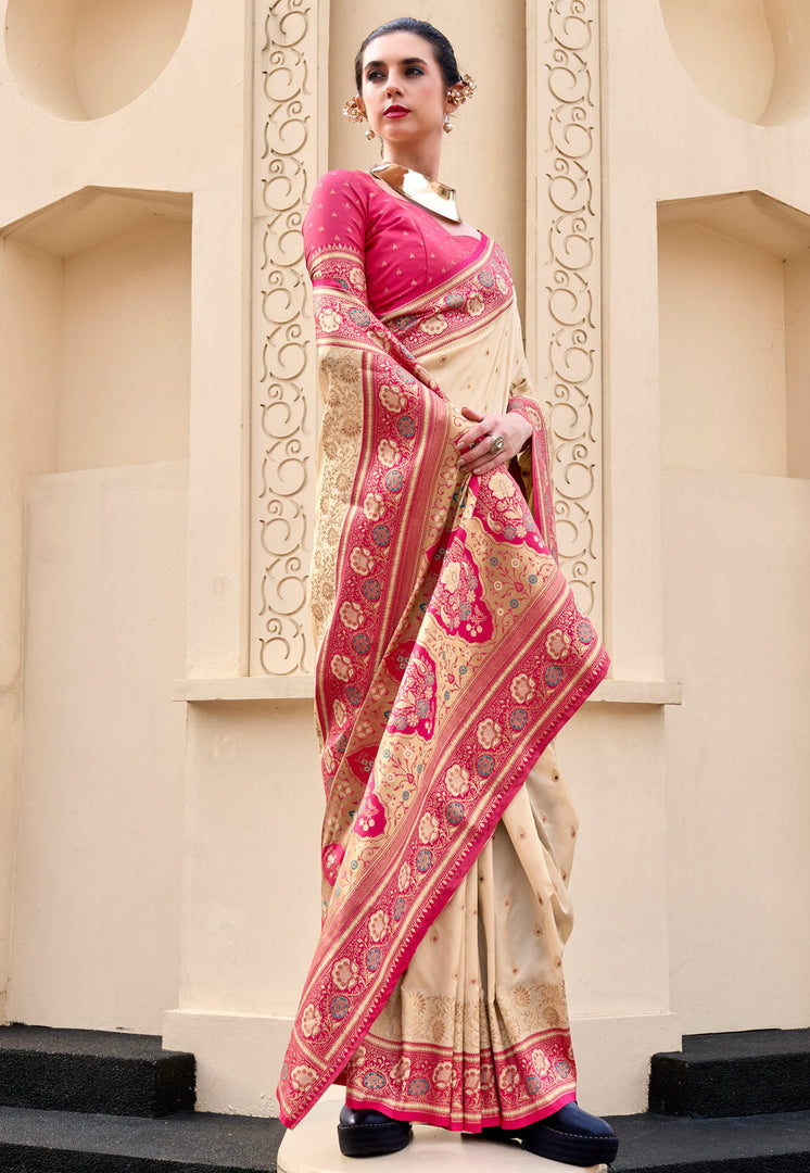 Beige Banarasi Silk Saree