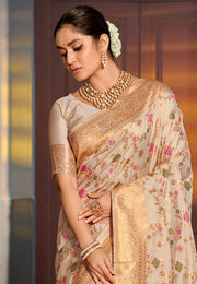Beige Banarasi Silk Saree