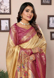 Beige Banarasi Silk Saree With Blouse