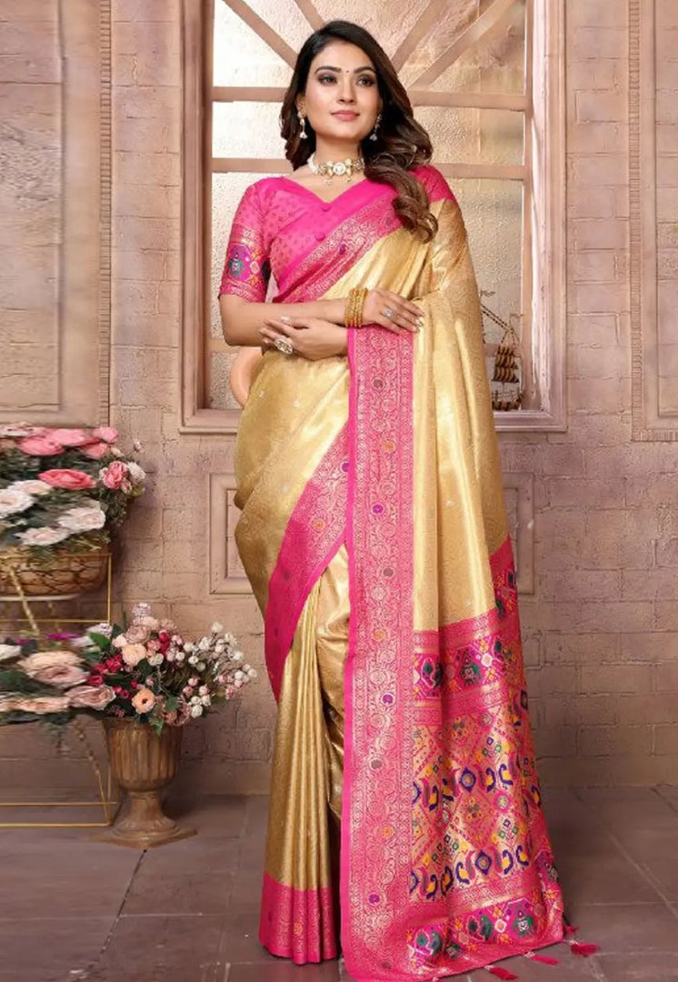 Beige Banarasi Silk Saree With Blouse