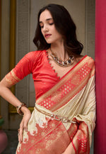 Load image into Gallery viewer, Beige Banarasi Silk Saree With Blouse
