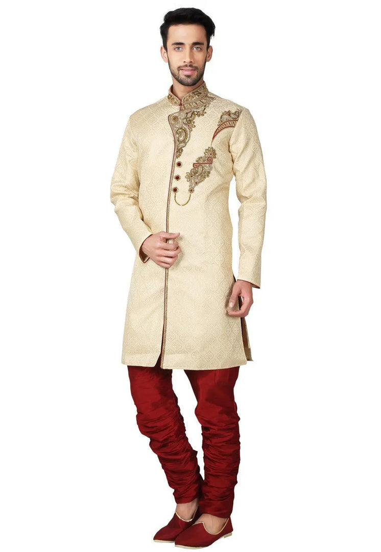 Beige Brocade Sherwani