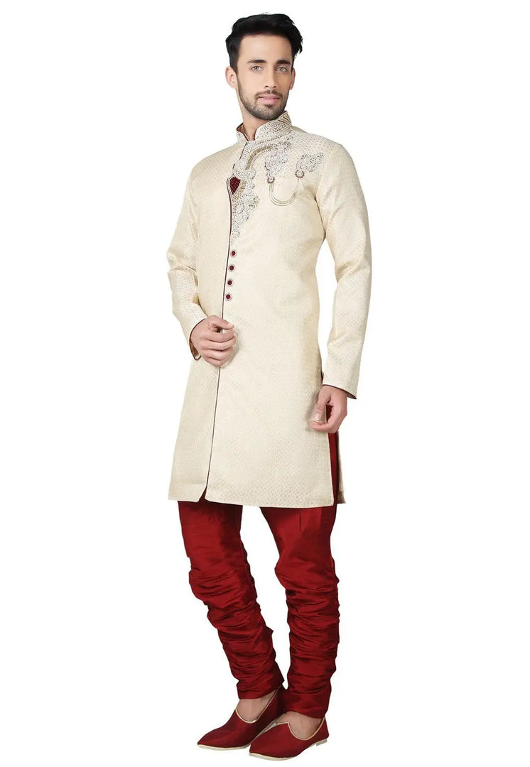 Beige Brocade Sherwani