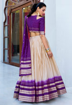 Load image into Gallery viewer, Beige Chanderi Circular Lehenga Choli
