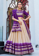 Load image into Gallery viewer, Beige Chanderi Circular Lehenga Choli
