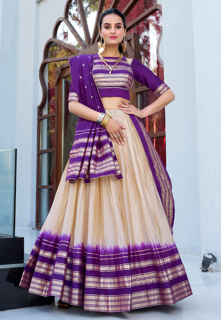 Beige Chanderi Circular Lehenga Choli