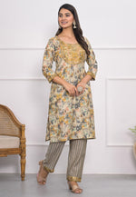 Load image into Gallery viewer, Beige Chanderi Kurta Set With Pant
