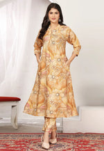 Load image into Gallery viewer, Beige Chanderi Kurta Set With Pent
