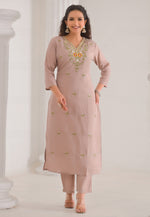 Load image into Gallery viewer, Beige Chanderi Readymade Pant Style Suit
