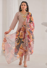 Load image into Gallery viewer, Beige Chanderi Readymade Pant Style Suit
