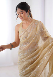 Beige Chiffon Saree With Blouse