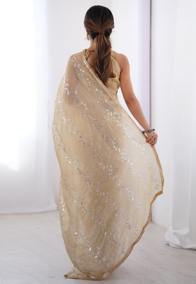 Beige Chiffon Saree With Blouse