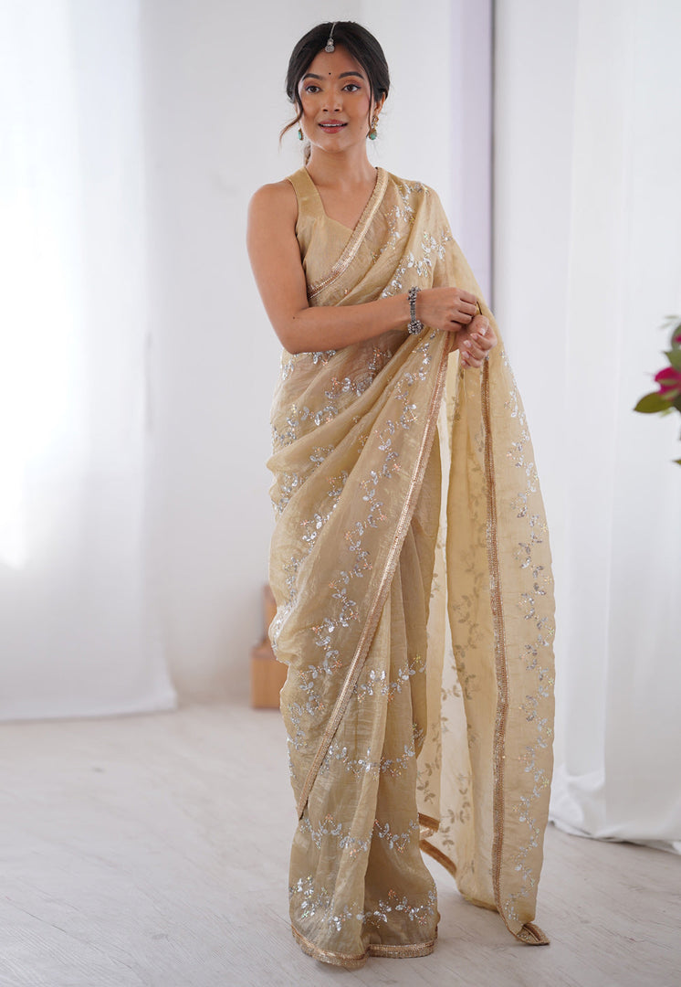 Beige Chiffon Saree With Blouse