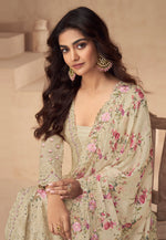 Load image into Gallery viewer, Beige Chinon Silk Embroidered Palazzo Suit
