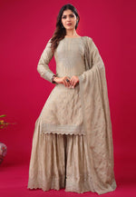 Load image into Gallery viewer, Beige Chinon Silk Readymade Gharara Suit
