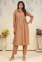 Load image into Gallery viewer, Beige Cotton Kurta Set With Pant
