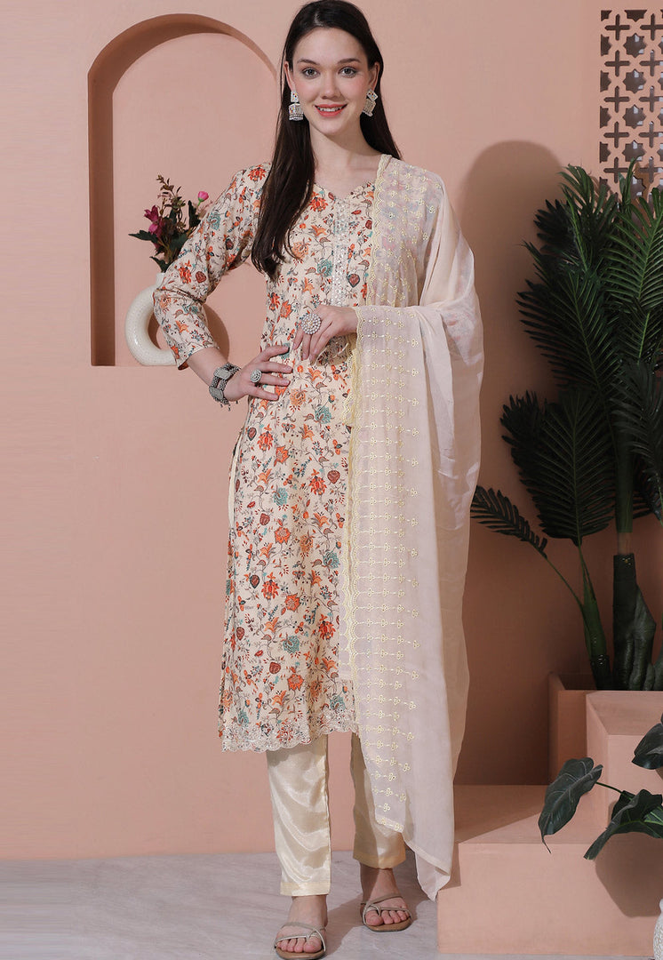 Beige Cotton Pakistani Suit
