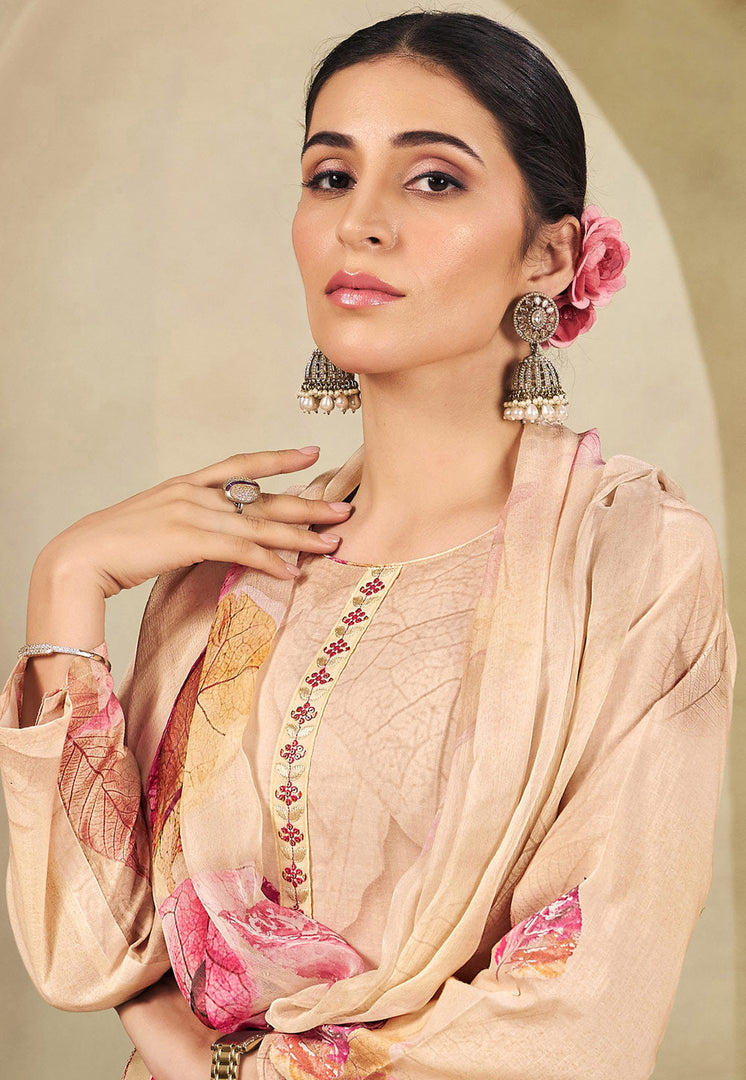 Beige Cotton Pakistani Suit