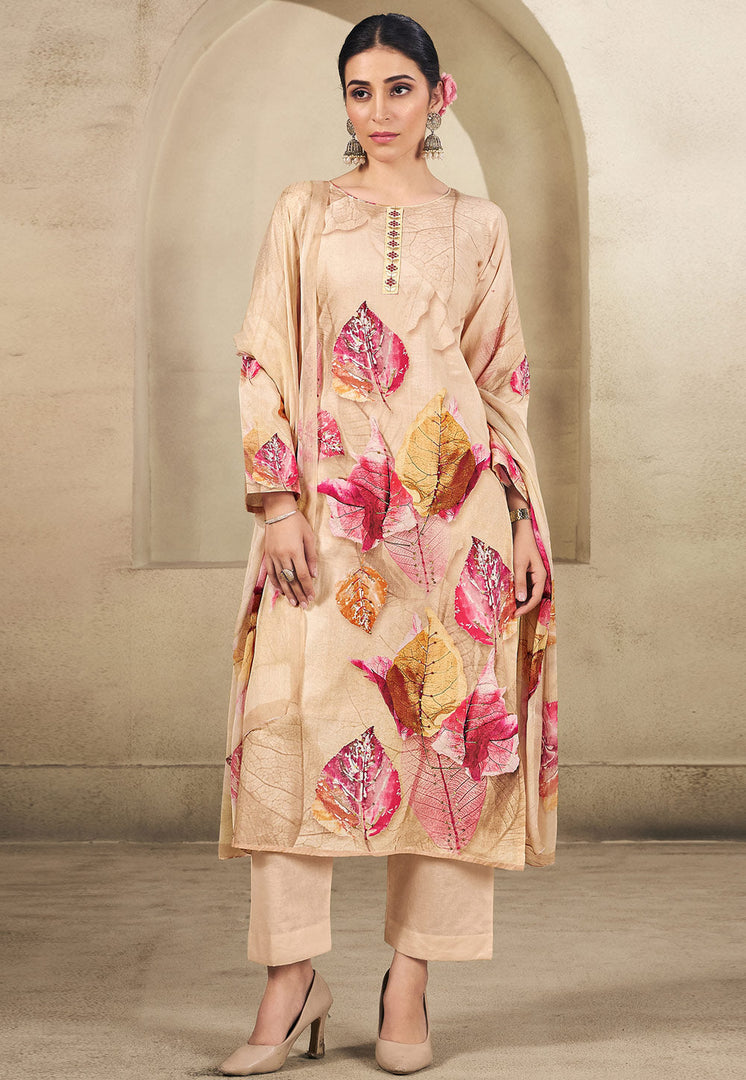 Beige Cotton Pakistani Suit