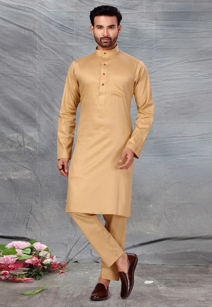 Beige Cotton Pathani Suit