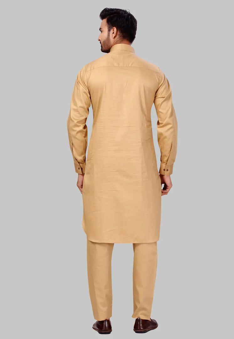 Beige Cotton Pathani Suit