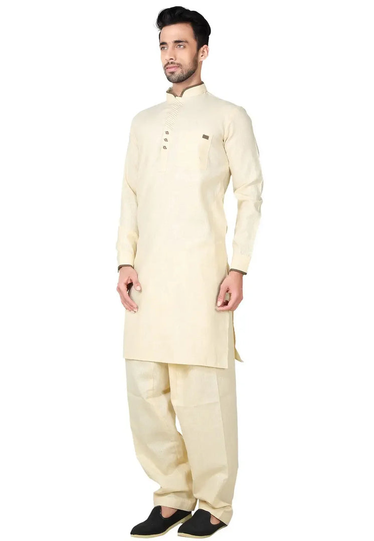 Beige Cotton Pathani Suit