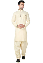 Load image into Gallery viewer, Beige Cotton Pathani Suit
