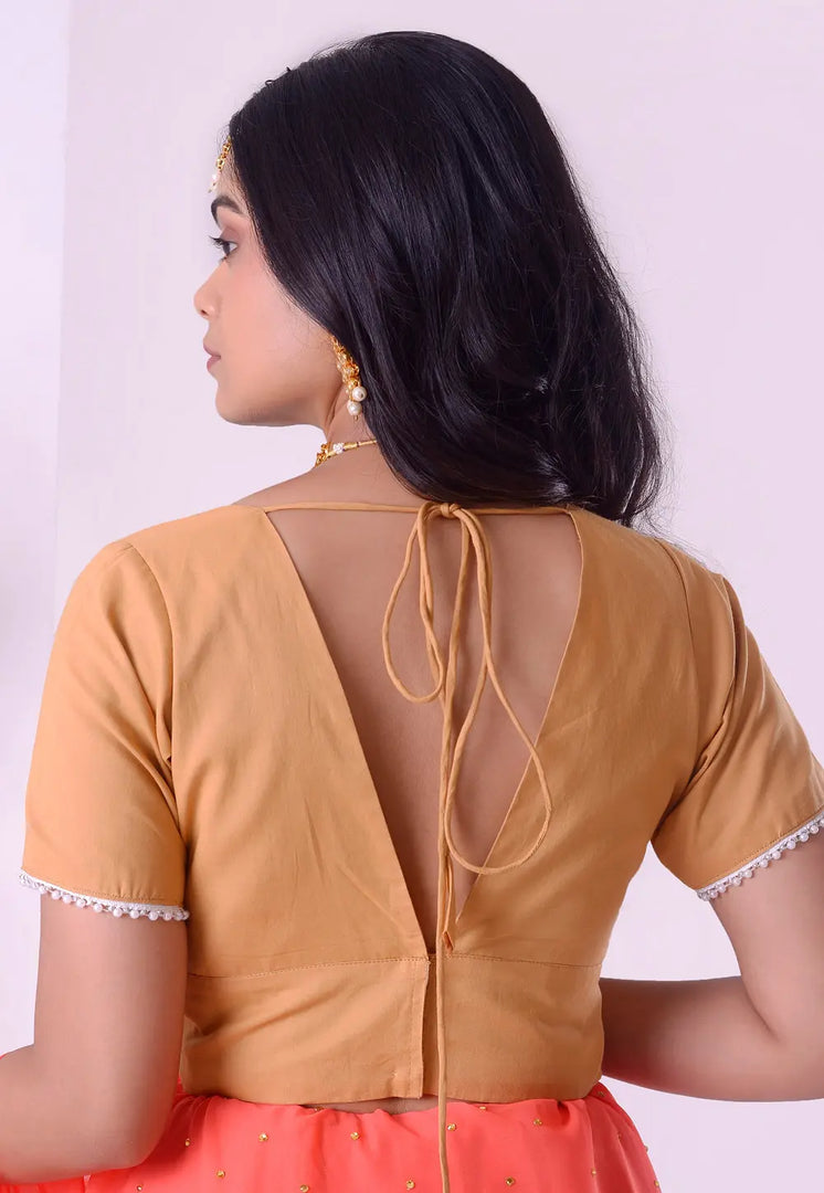 Beige Cotton Readymade Blouse