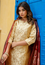 Load image into Gallery viewer, Beige Cotton Readymade Pakistani Suit
