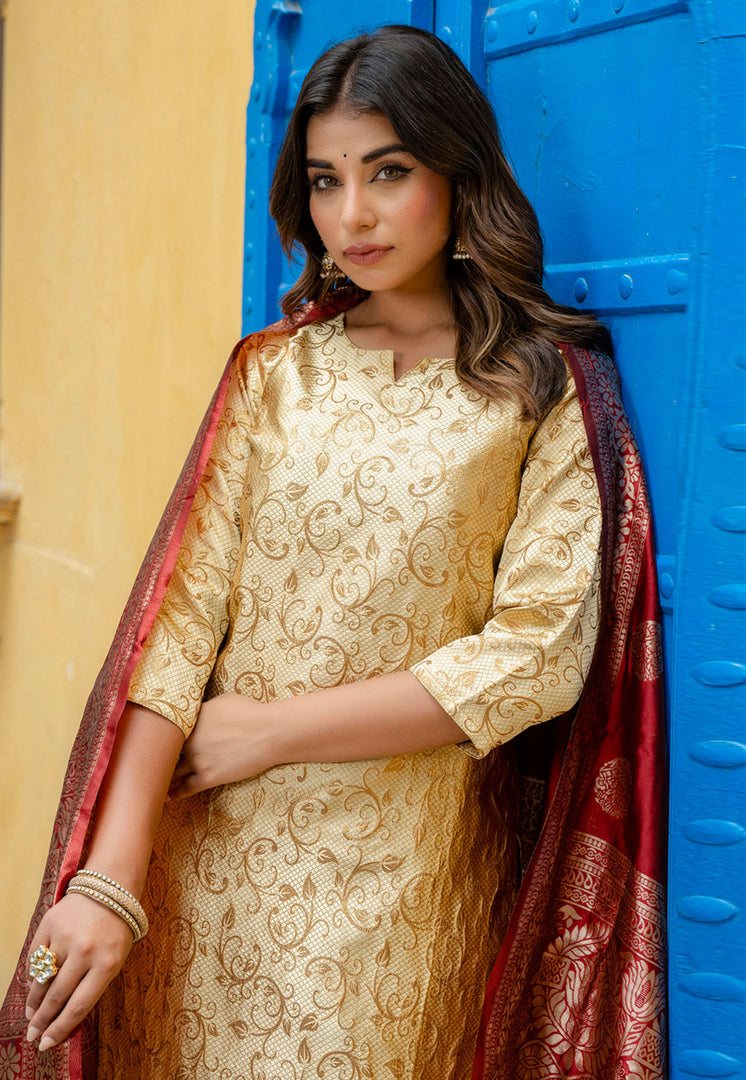 Beige Cotton Readymade Pakistani Suit