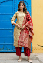 Load image into Gallery viewer, Beige Cotton Readymade Pakistani Suit
