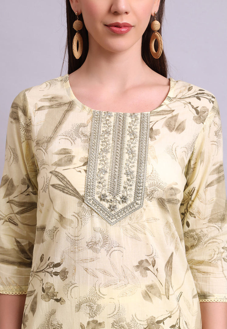 Beige Cotton Readymade Pakistani Suit