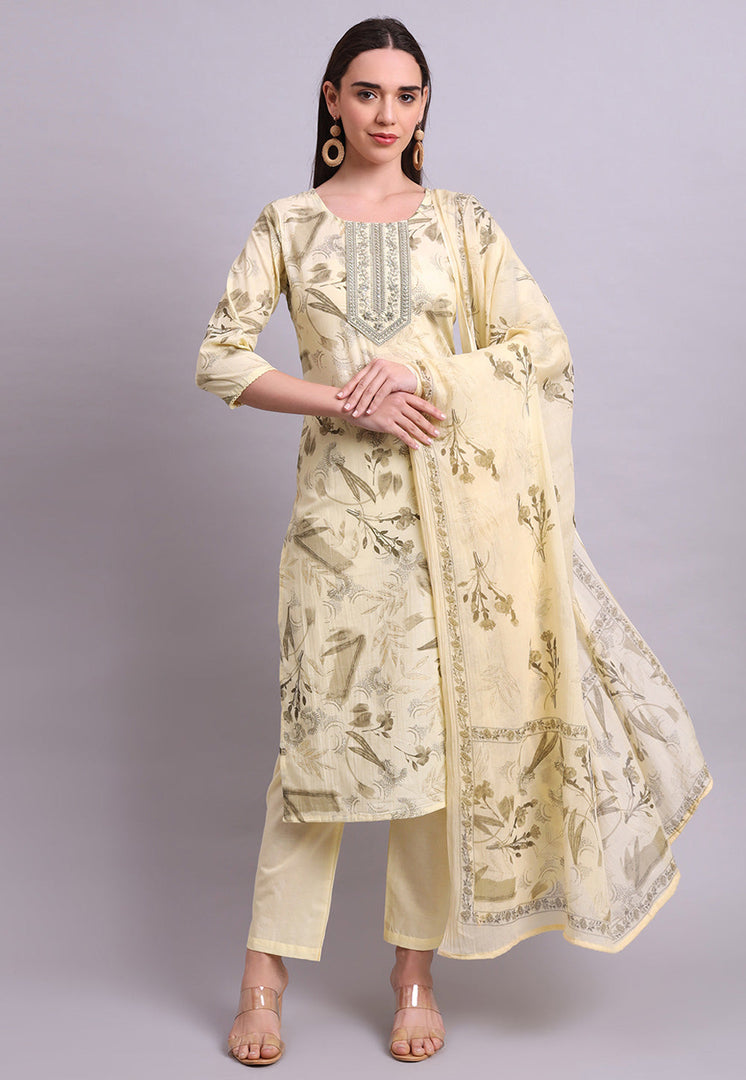 Beige Cotton Readymade Pakistani Suit