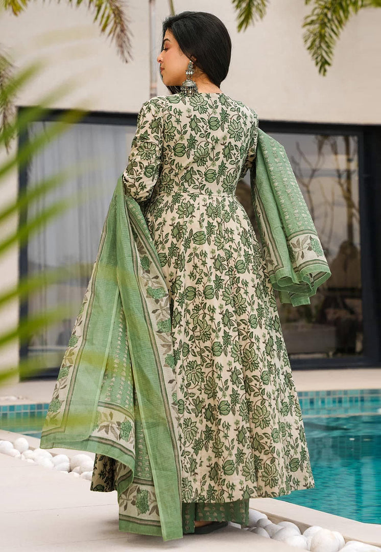 Beige Cotton Readymade Palazzo Suit