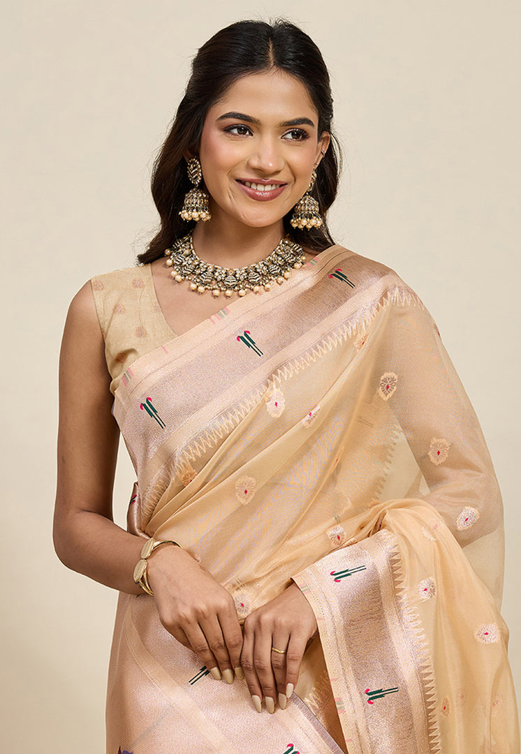Beige Cotton Silk Paithani Saree