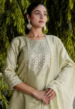 Load image into Gallery viewer, Beige Cotton Silk Readymade Pakistani Suit
