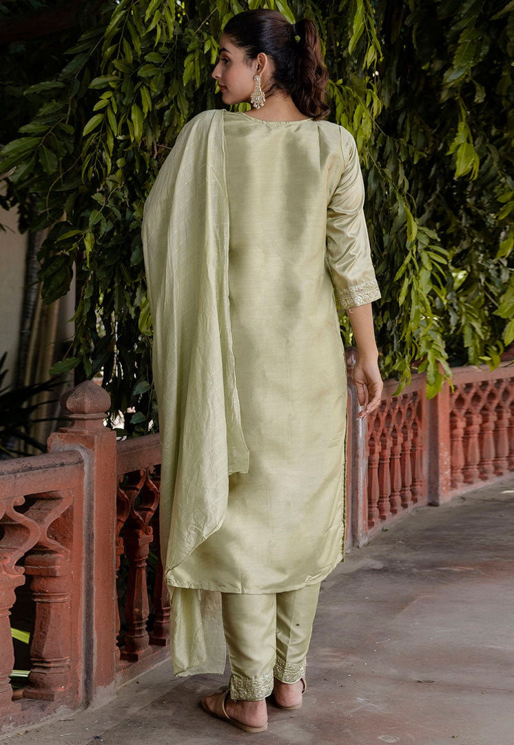 Beige Cotton Silk Readymade Pakistani Suit
