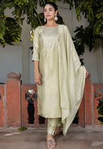 Load image into Gallery viewer, Beige Cotton Silk Readymade Pakistani Suit
