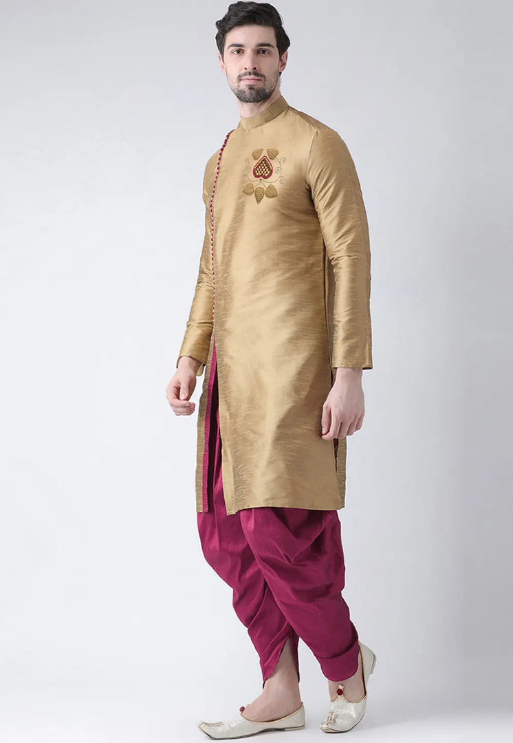Beige Dupion Silk Dhoti Kurta