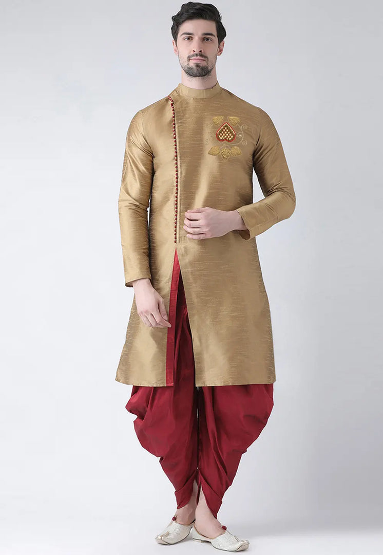 Beige Dupion Silk Dhoti Kurta
